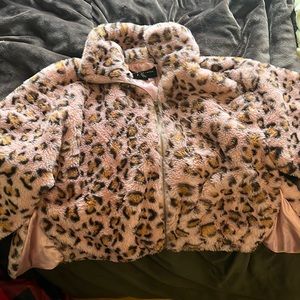 Pink Cheetah Print Fuzzy cropped jacket